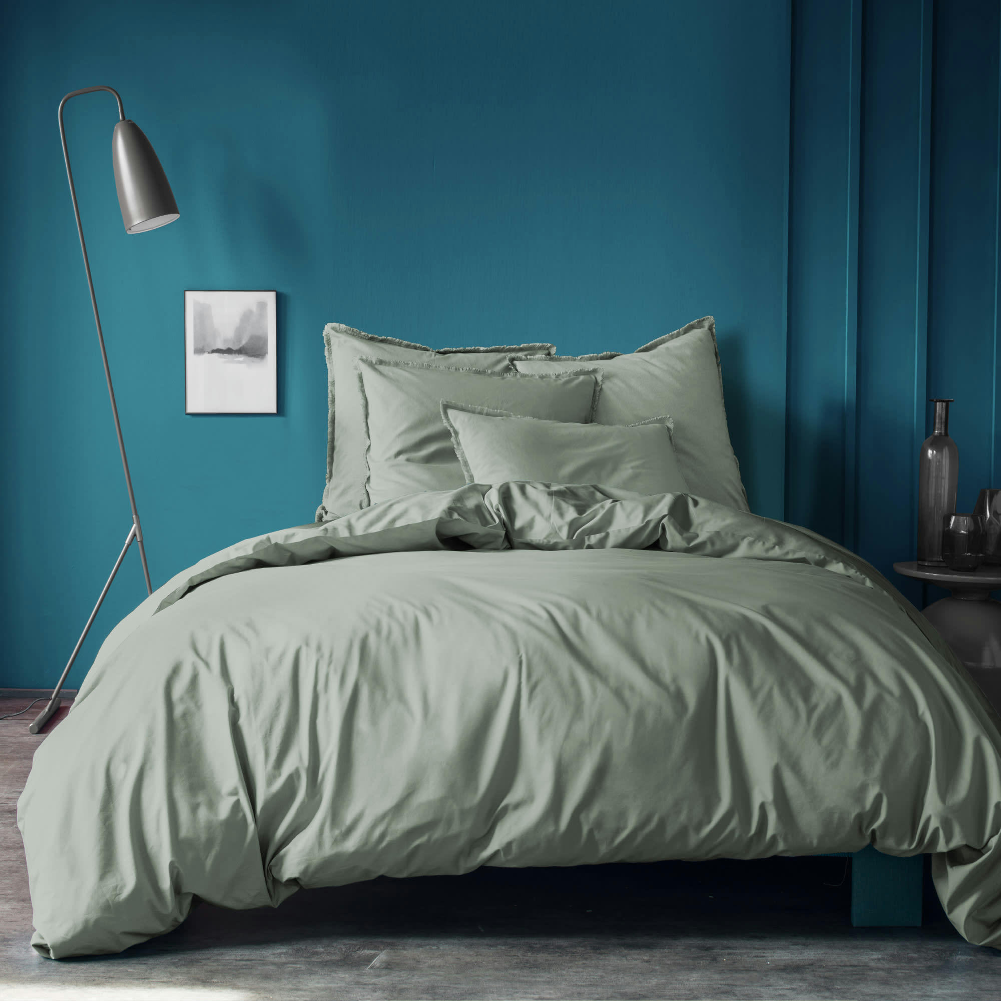 COTON LAVÉ - Housse de couette unie en coton lavé Lichen 260x240cm