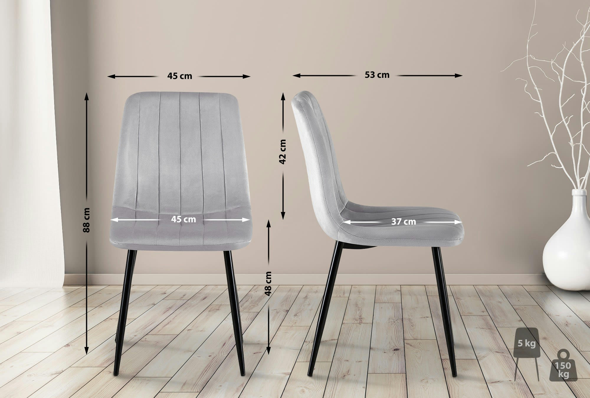 DIJON - Chaise de salle à manger avec pieds métal assise en velours Gris