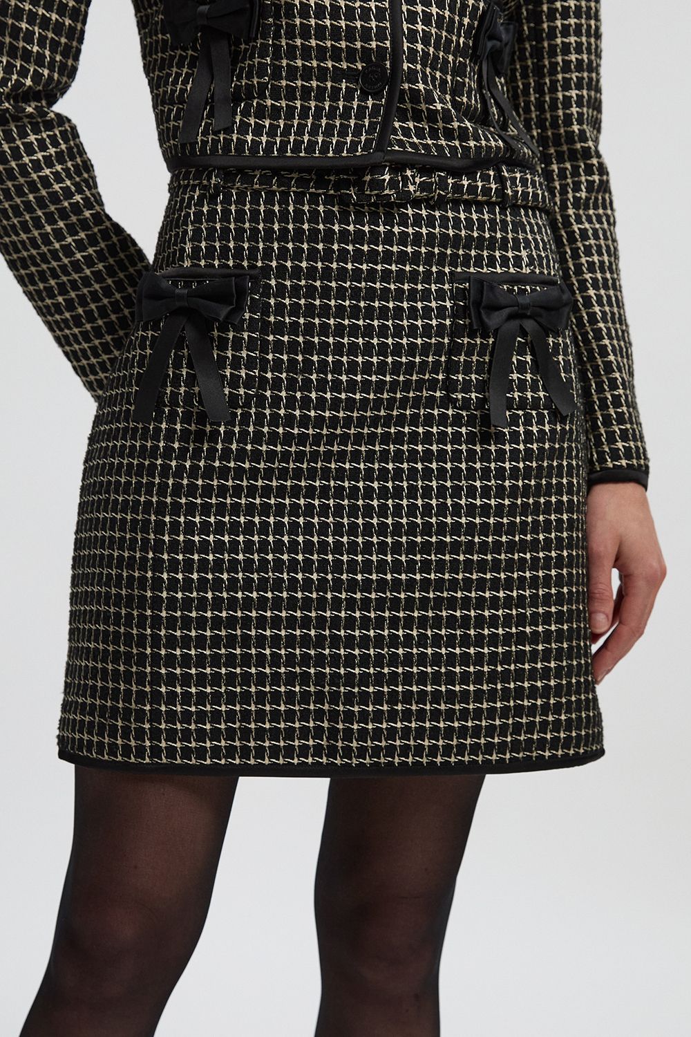 KarenMillen Tall Tailored Tweed Bow Detail Mini Skirt