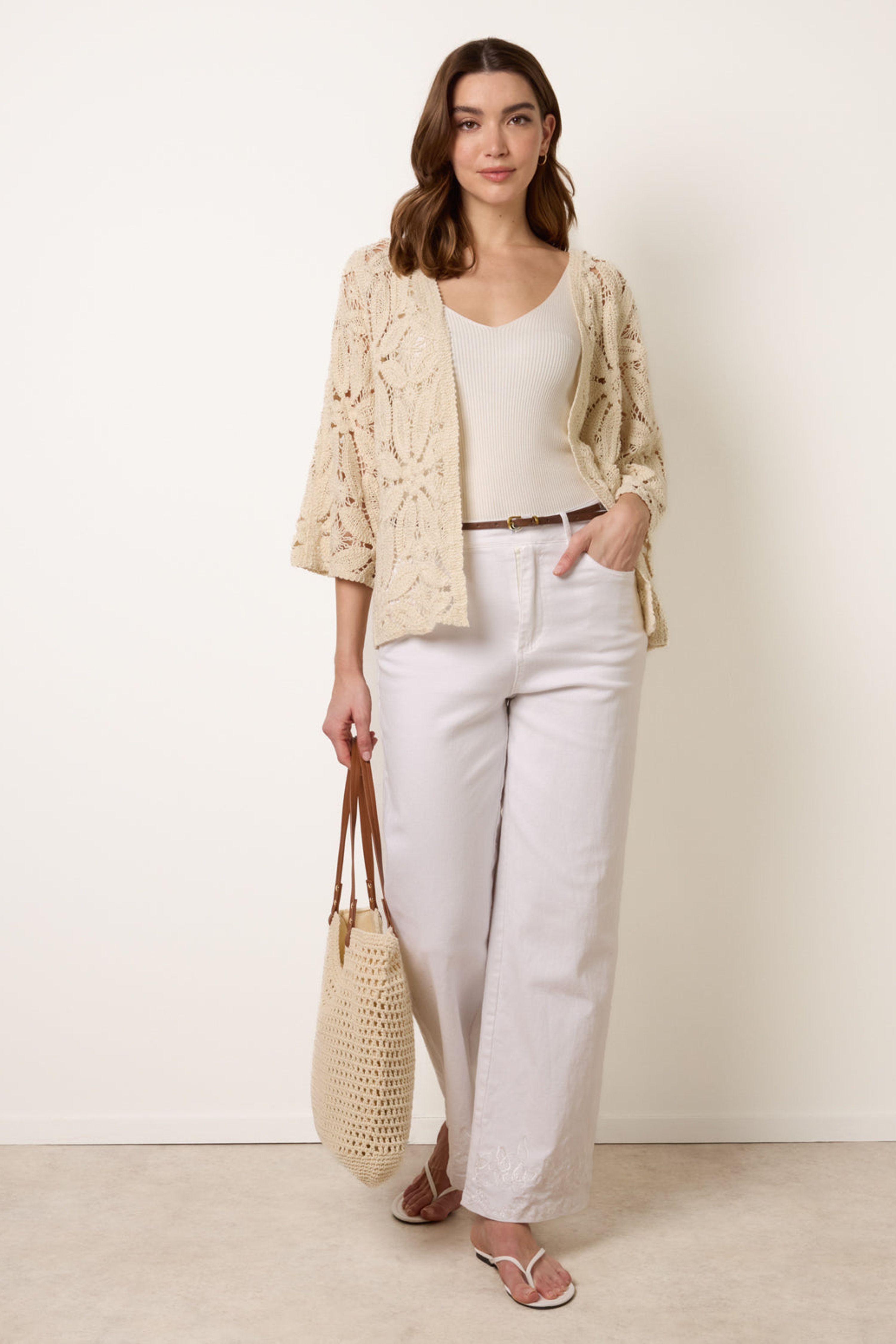 Blue Vanilla Stone Crochet Tie Front Cardigan