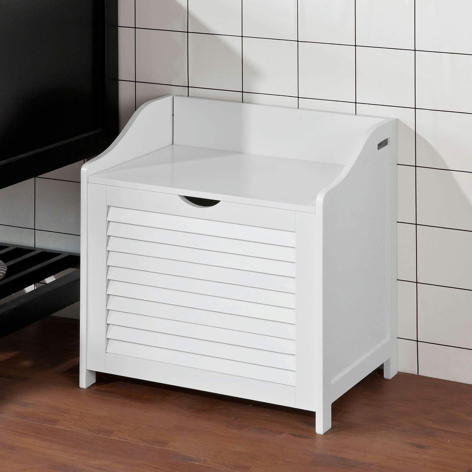 - Banc de rangement avec sac amovible effet bois blanc
