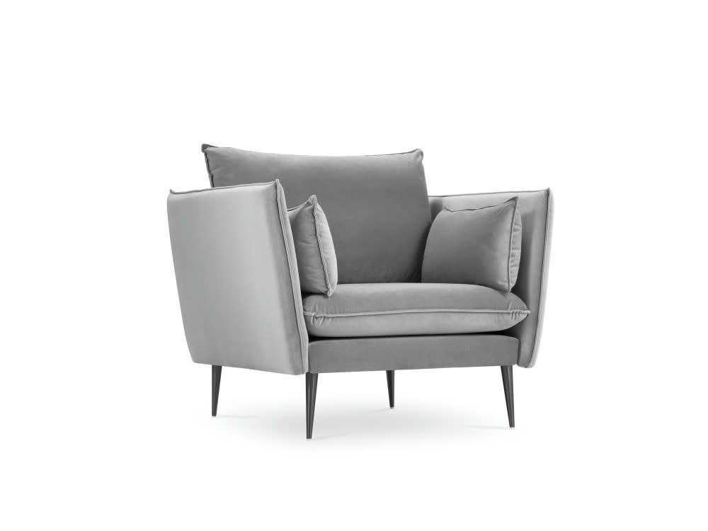 AGATE - Fauteuil en velours gris clair