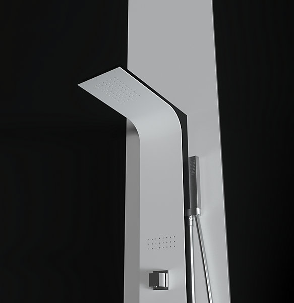 Colonne de douche hydromassage en aluminiumverni en poudre blanche mat (frontal) et noir mat (lateral)