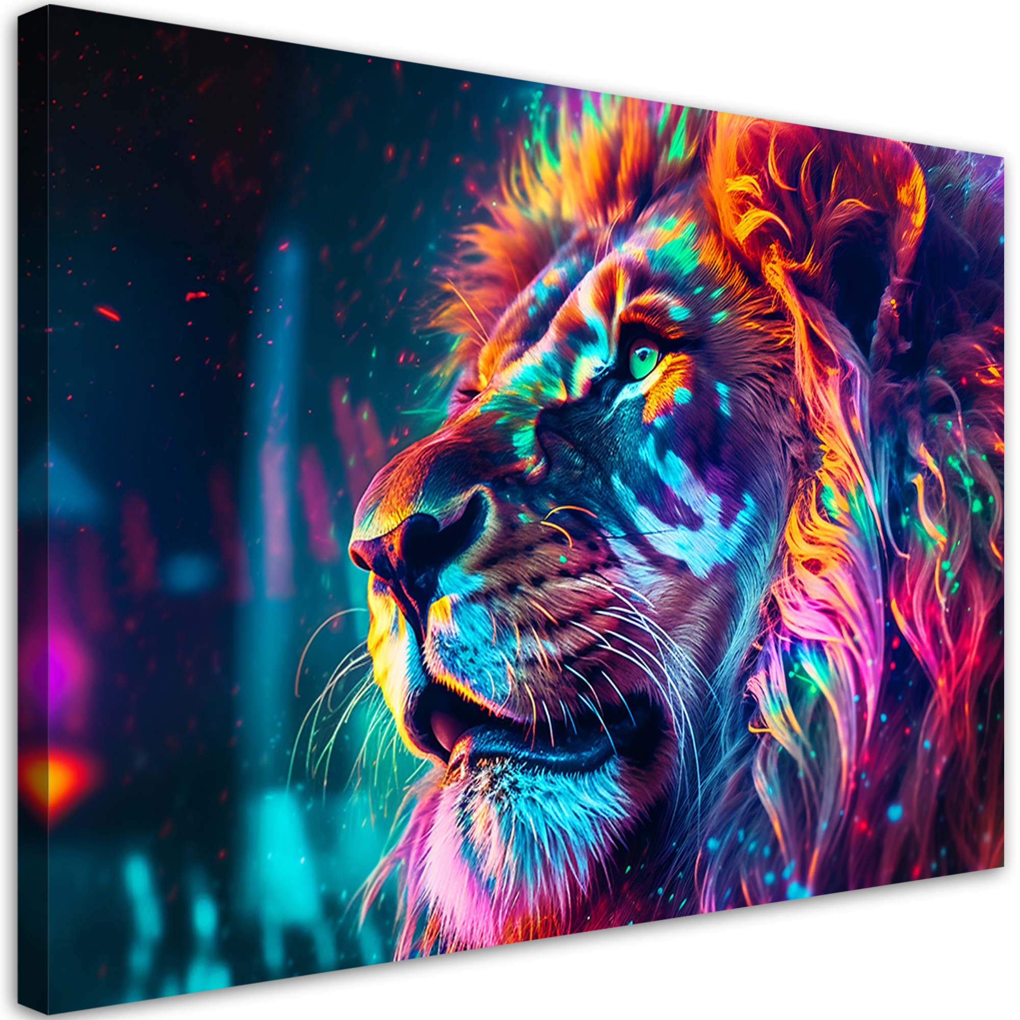 Feeby Obraz na płótnie, Neon Zwierzę Lew Ai 60x40