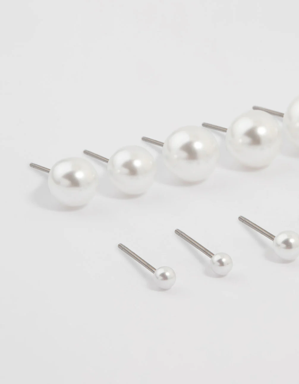 Silver Pearl Stud Earrings 8-Pack