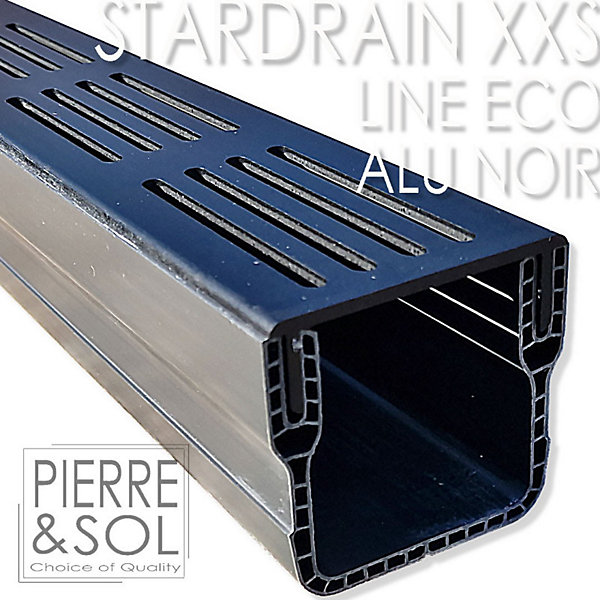 Caniveau XXS MINI L 6,5 cm Grille aluminium NOIR - StarDrain - LINE ECO - Caniveau de 100 cm
