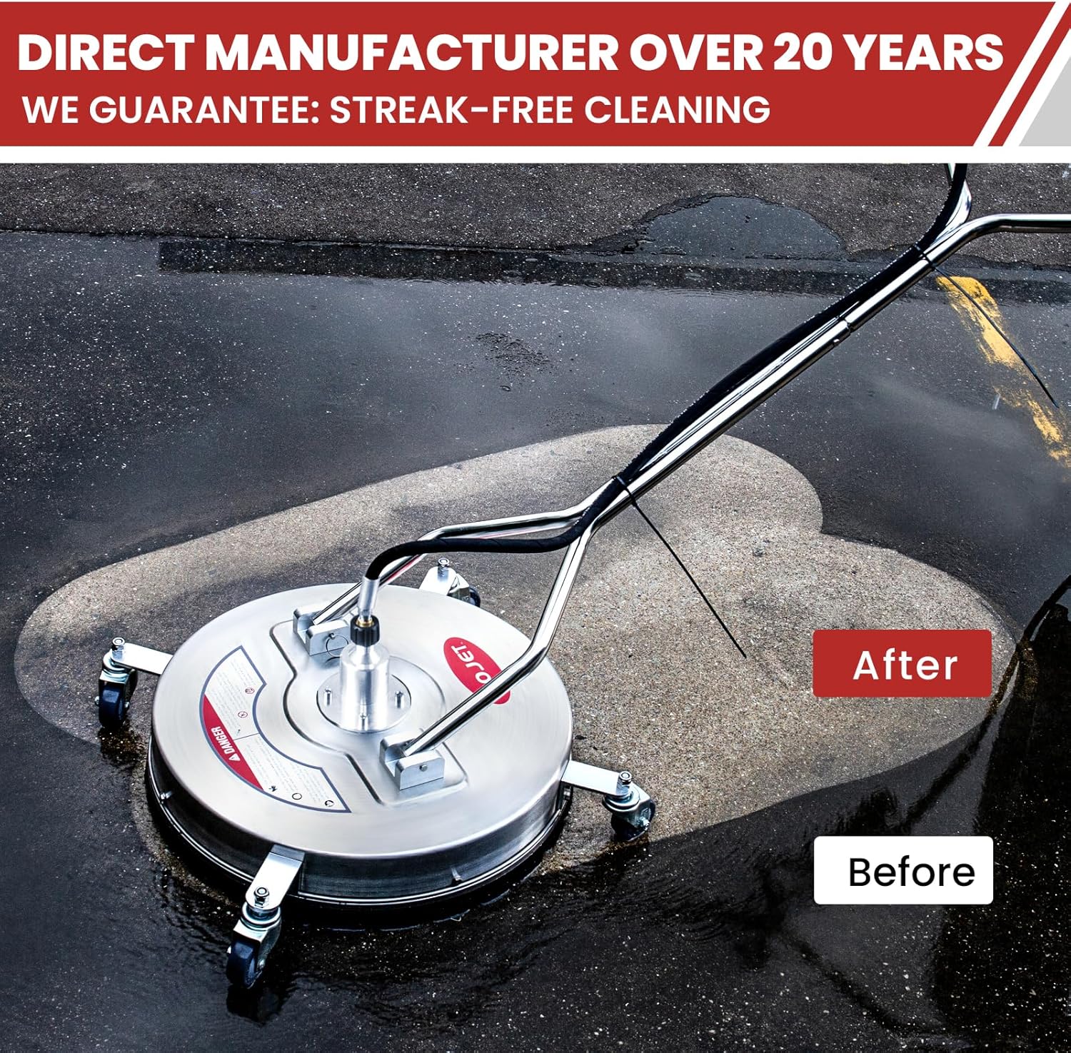 WOJET 20 Pressure Washer Surface Cleaner with 4 Wheels&Dual Handles  4500PSI Stainless Steel Surface Cleaner Attachment for Pressure Washer for Concrete Driveway Sidewalk Deck Patio  Commercial Grade