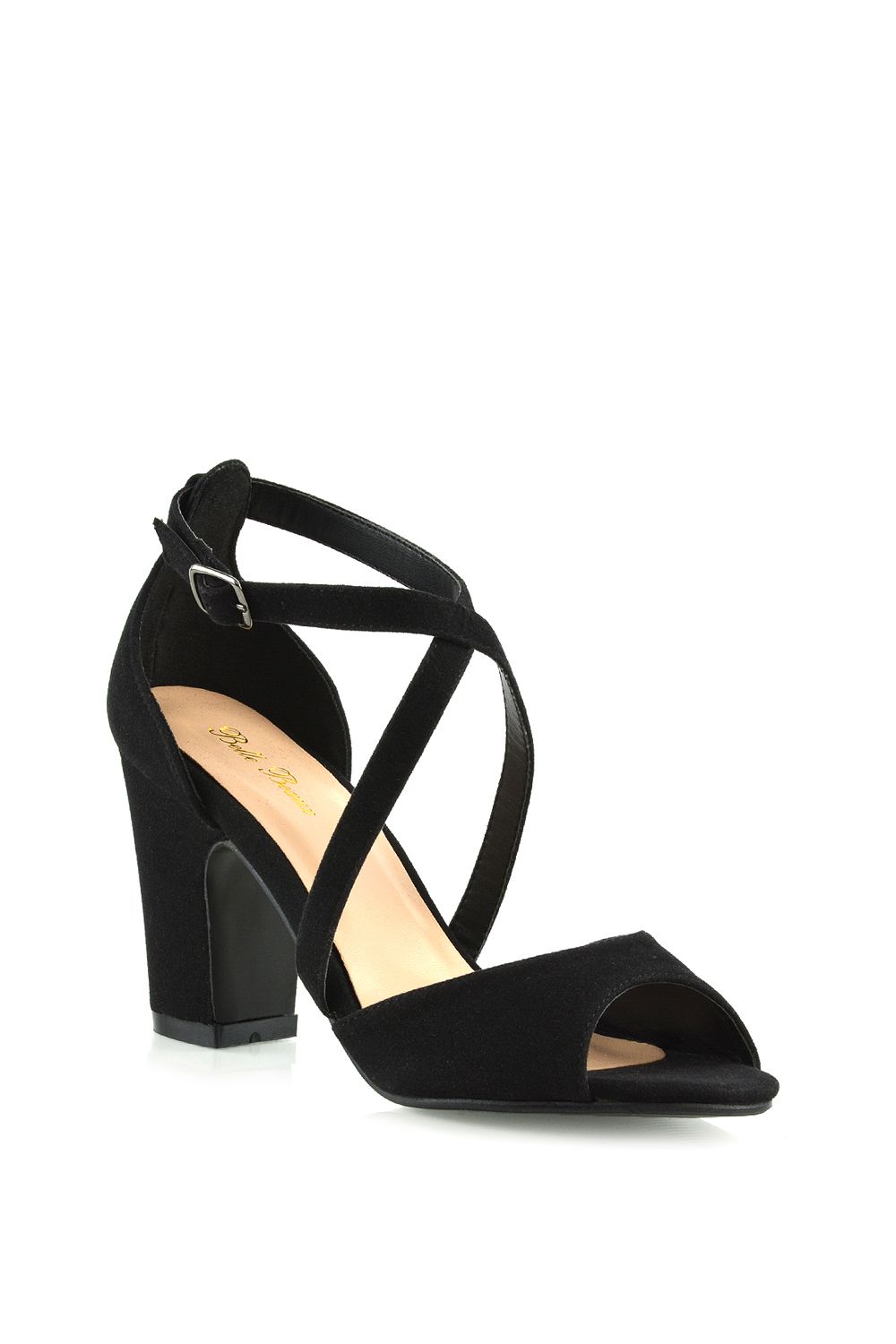 XY London Alice' Strappy Peep Toe Mid Block High Heel Sandal Shoes