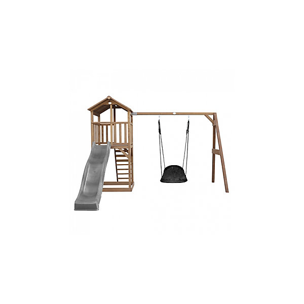 AXI Beach Tower avec Nid Roxy Balancoire Marron Toboggan Gris