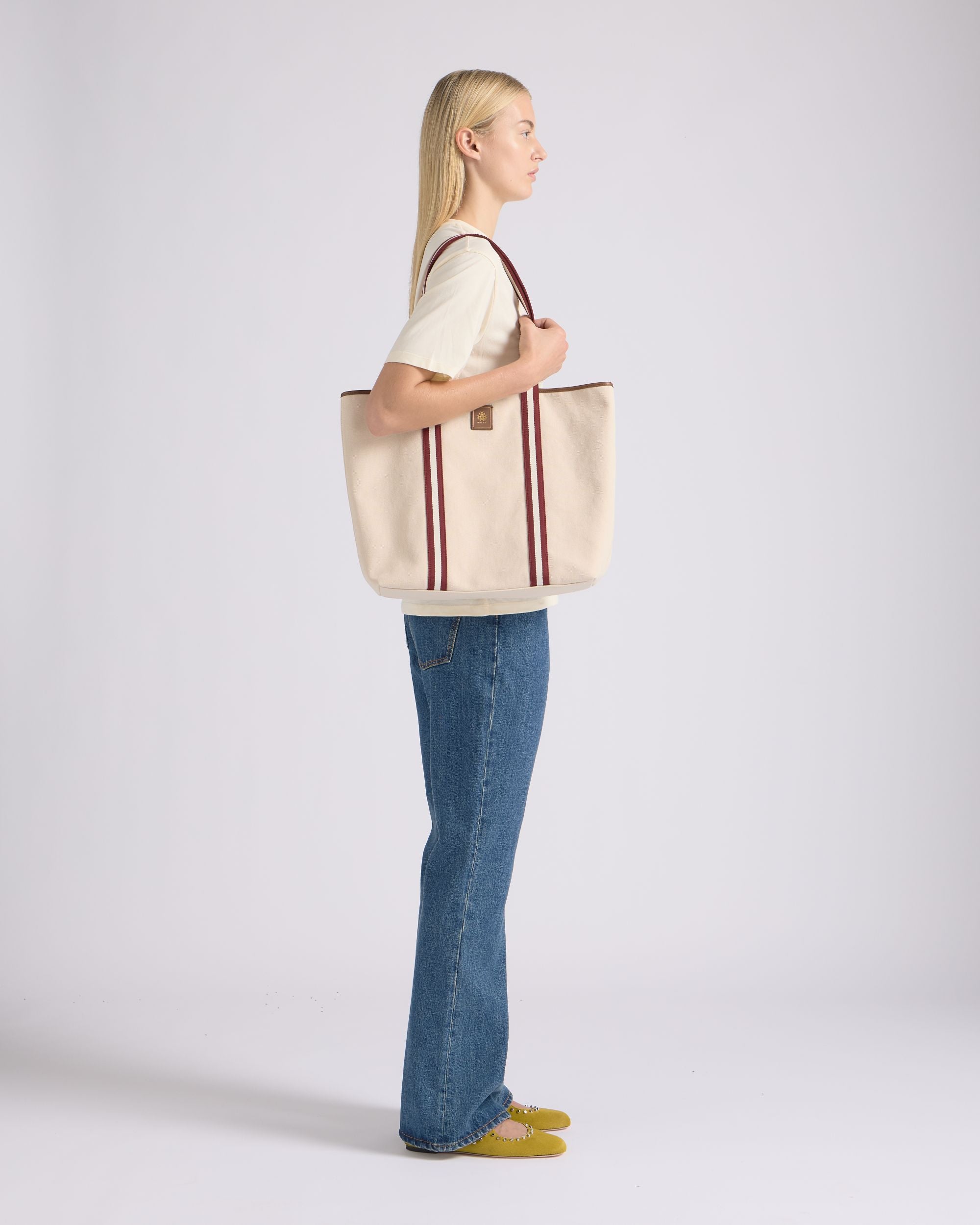 Edelbliss Tragetasche Aus Naturfarbenem Canvas Mit Bally-Ribbon-Detail