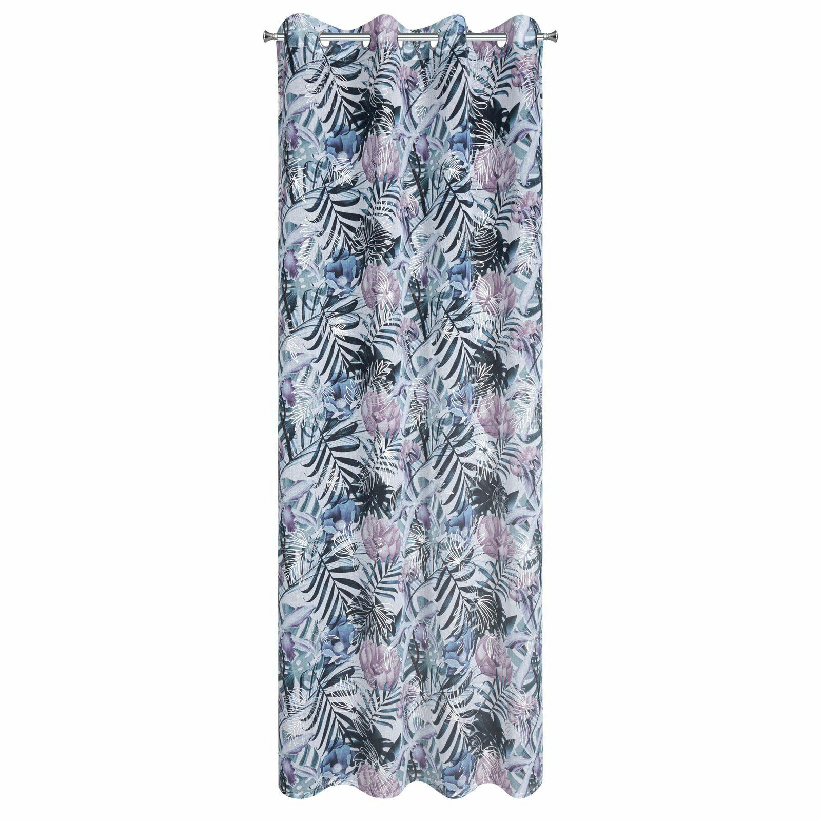 Firana MALIBU 140x250 cm biało-zielona, botaniczna