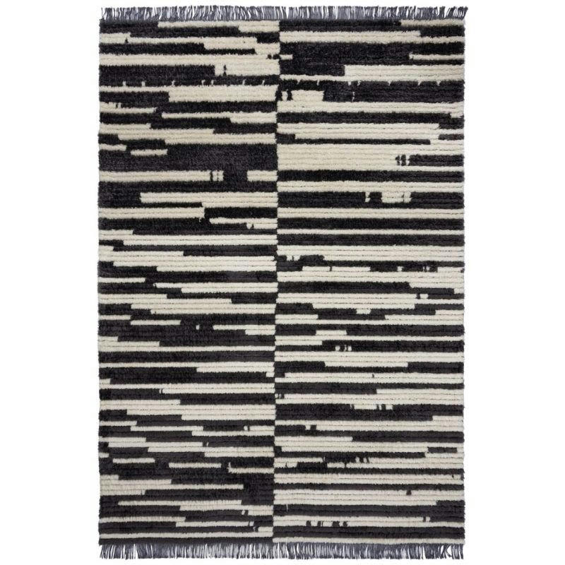 LINA - Tapis doux motifs géométriques noirs et blancs 120 x 170