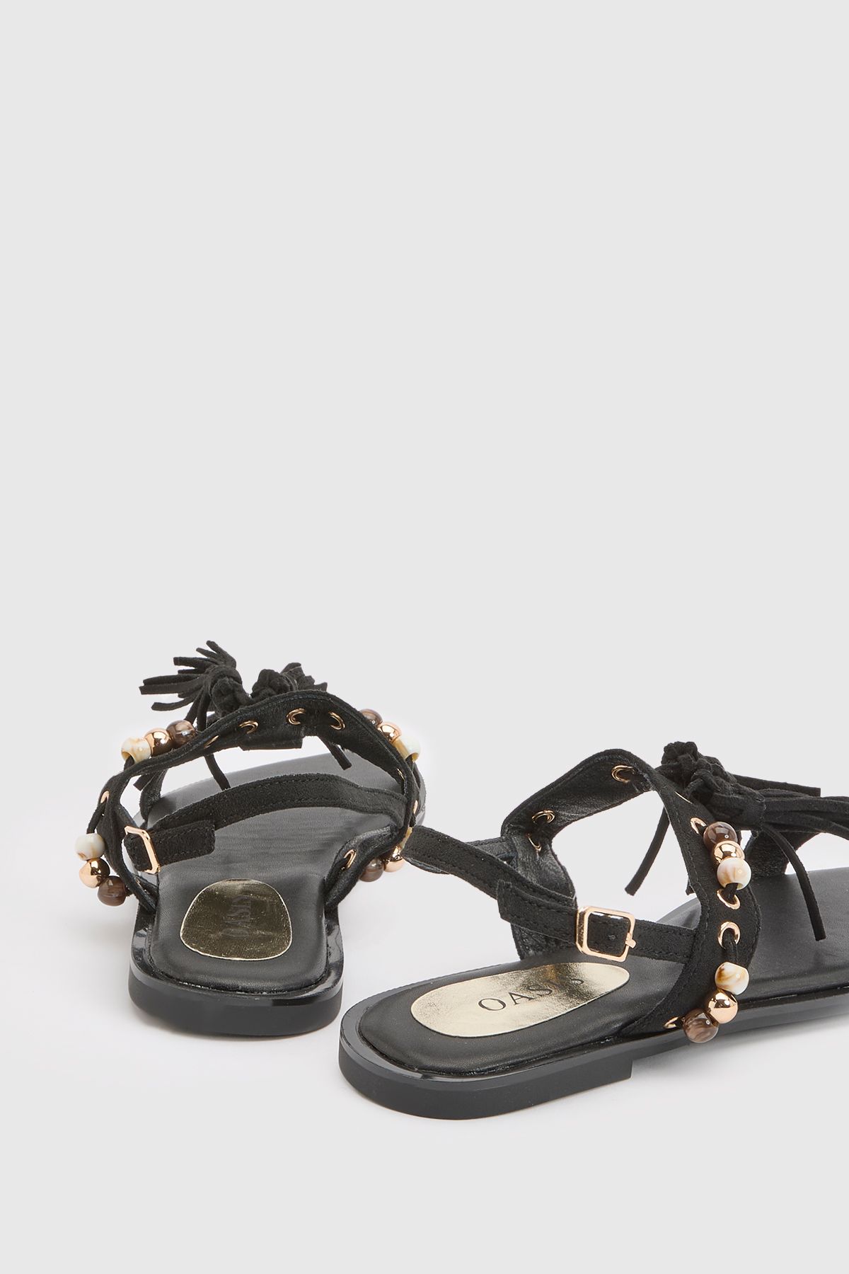 Oasis Tabi Faux Sued Tassel Trim Flat Sandals