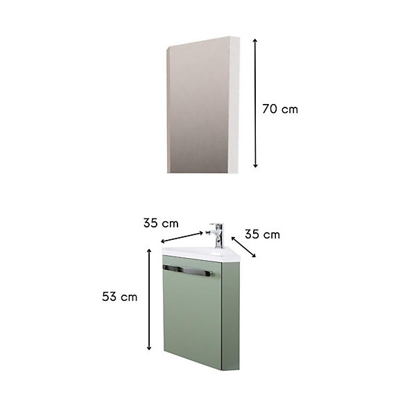 Ensemble lave-mains angle suspendu SKINO avec robinet et armoire d'angle