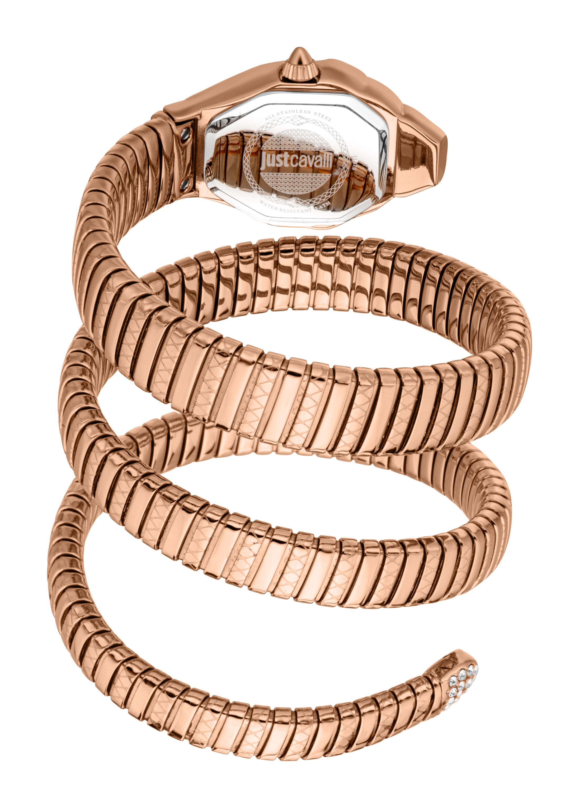 Just Cavalli Women Snake Olive Dial Rose Gold Stainless Steel Watch