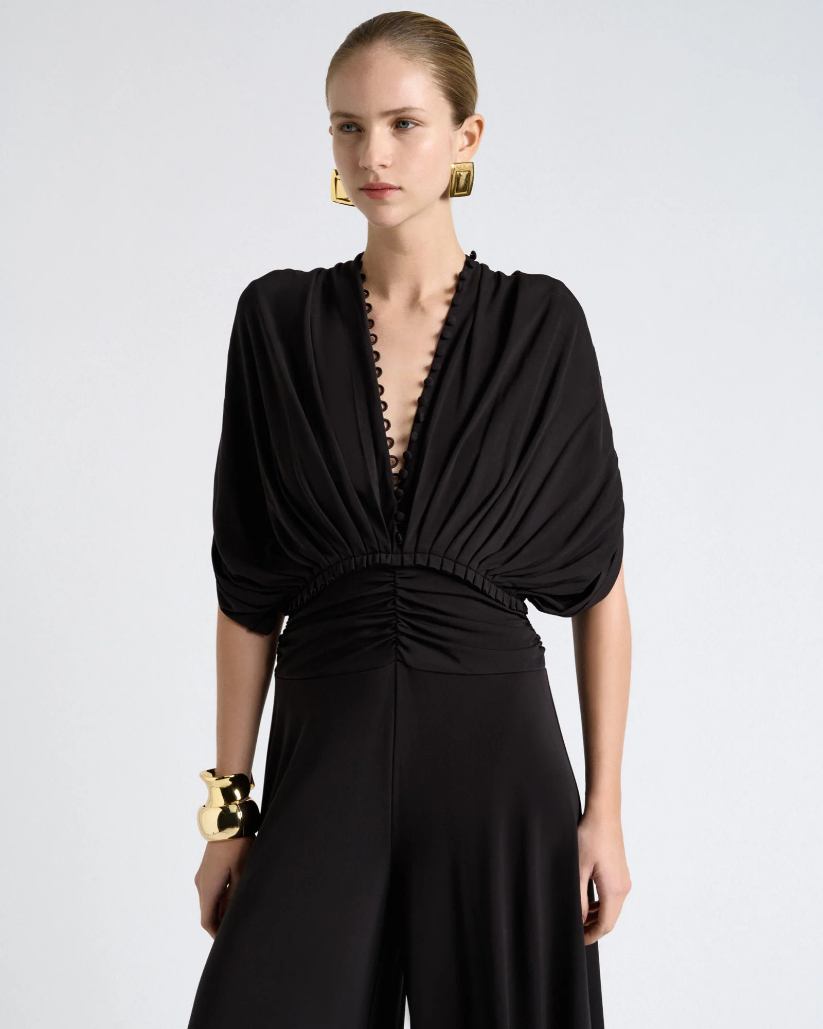 Jersey Pleated Wide Leg Jumpsuit