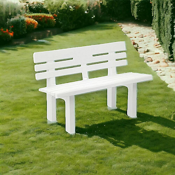 Banc d'extérieur Marinella, Banc de jardin Monobloc, Banc d'extérieur, 100% Made in Italy, 110x52h71 cm, Blanc