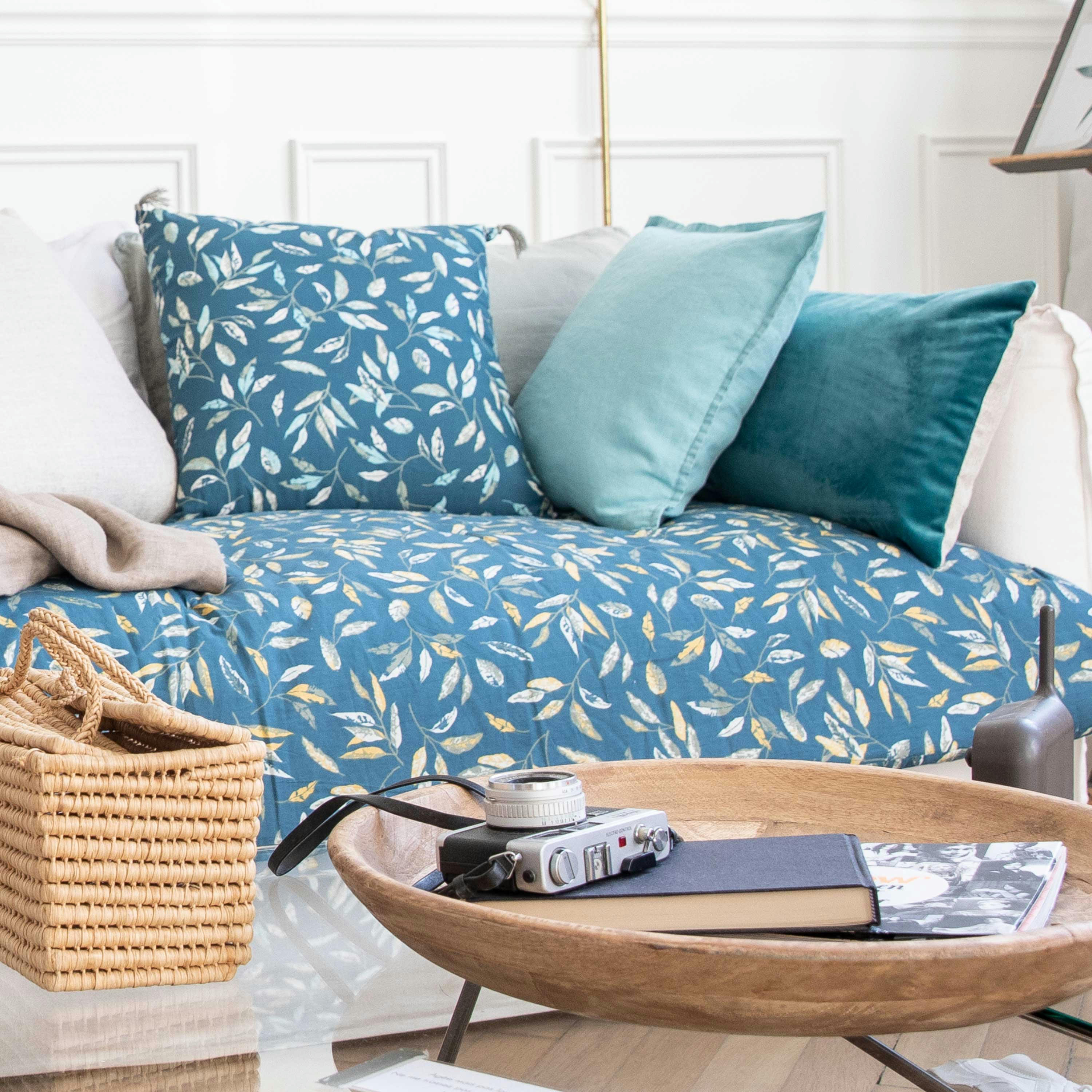 OMBRE VÉGÉTALE - Housse de coussin imprimé en coton 33x57cm Indigo, Kaki