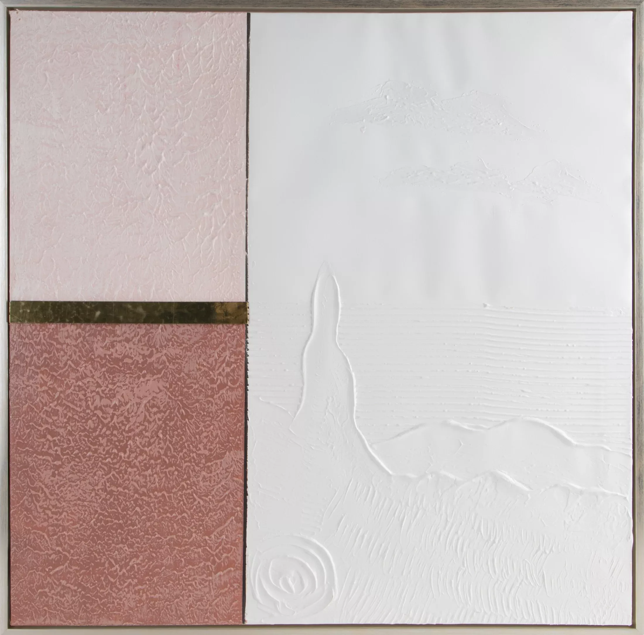 Obraz abstrakcja biało, różowy ręcznie malowany na płótnie kolaż 80x80 cm GEOMETRIC 3