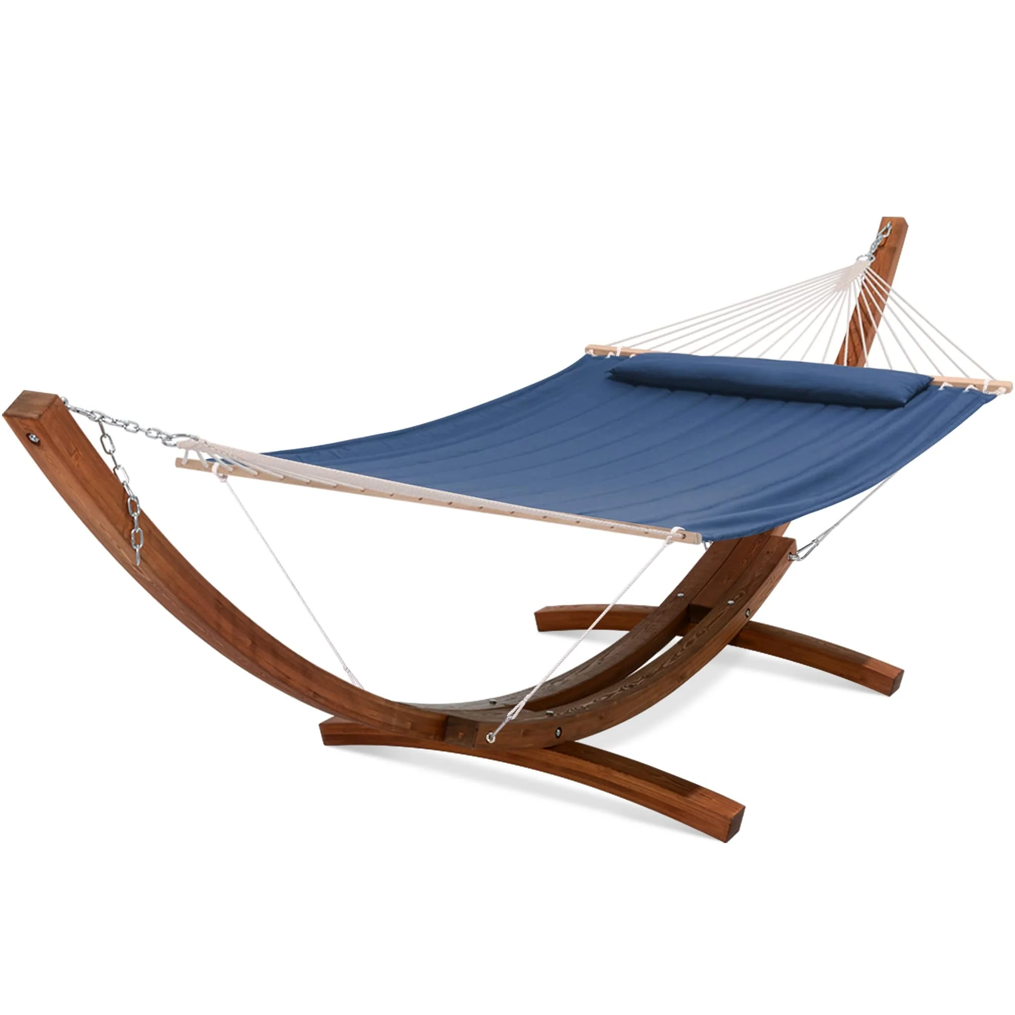 2 Person Large Quilted Hammock with 13.5 Ft Wooden Arc Hammock Stand