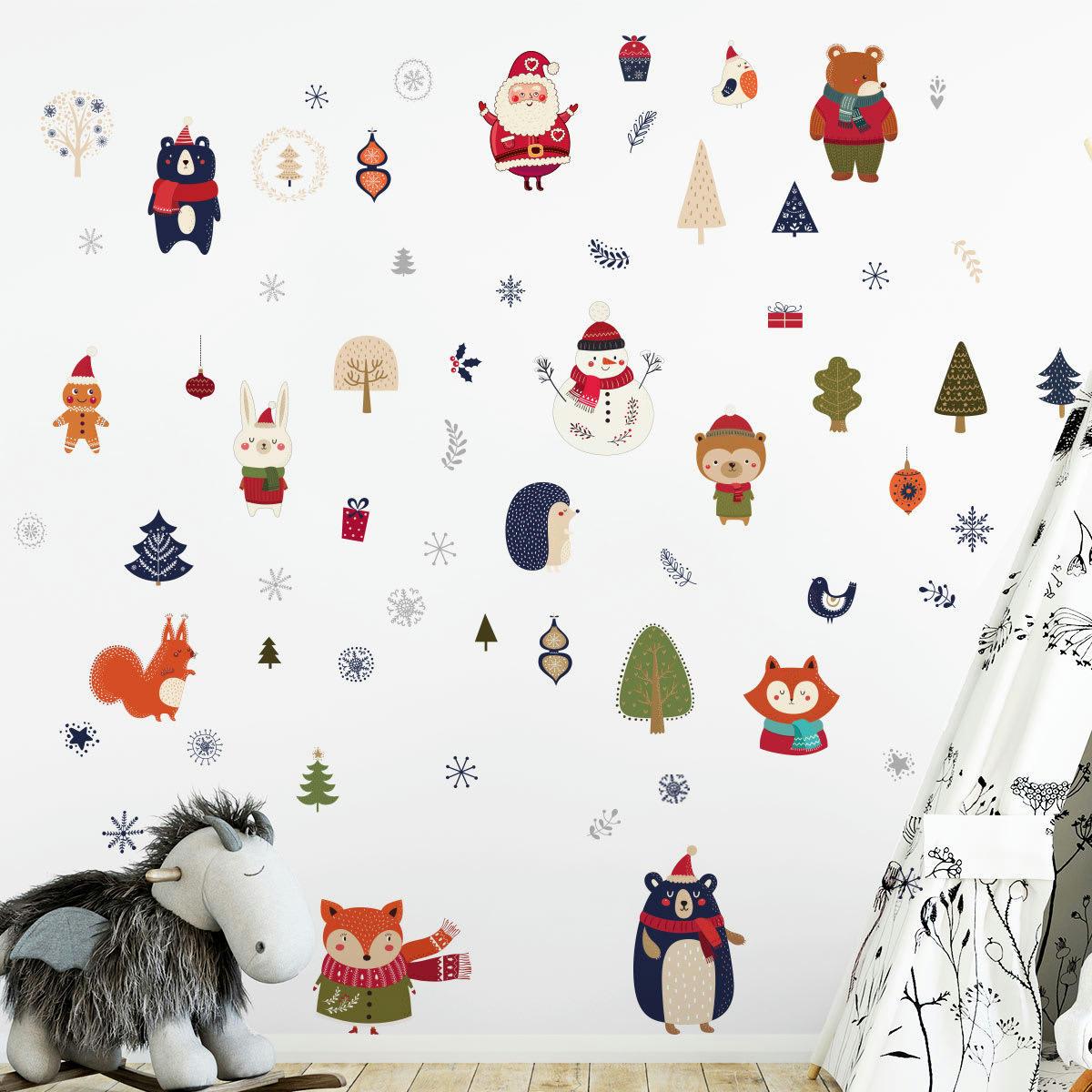 - Stickers Noël animaux de la forêt du réveillon 80 x 90 cm