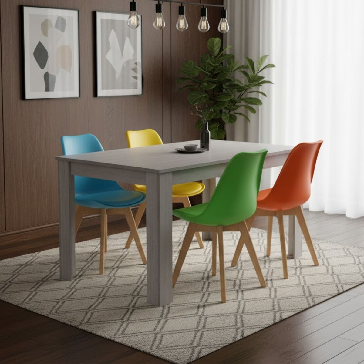 KOSY KOALA Grey Dining Table Set with 4 Mix Chairs Kitchen Dining Furniture Set