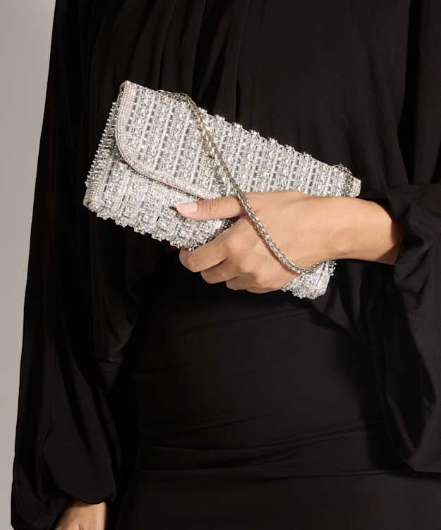 Elabourate Silver - Embellished Envelope Shoulder Bag