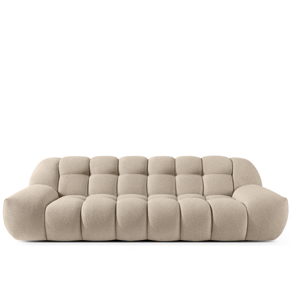 KONSIMO VENA Zestaw mebli sofa 3os. fotel i puf, japandi, tkanina boucle