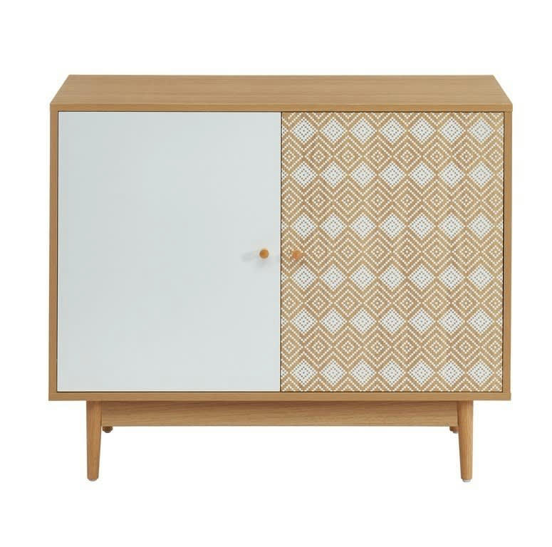 LEIKA - Buffet   blanc et effet bois et chêne  2 portes 90cm