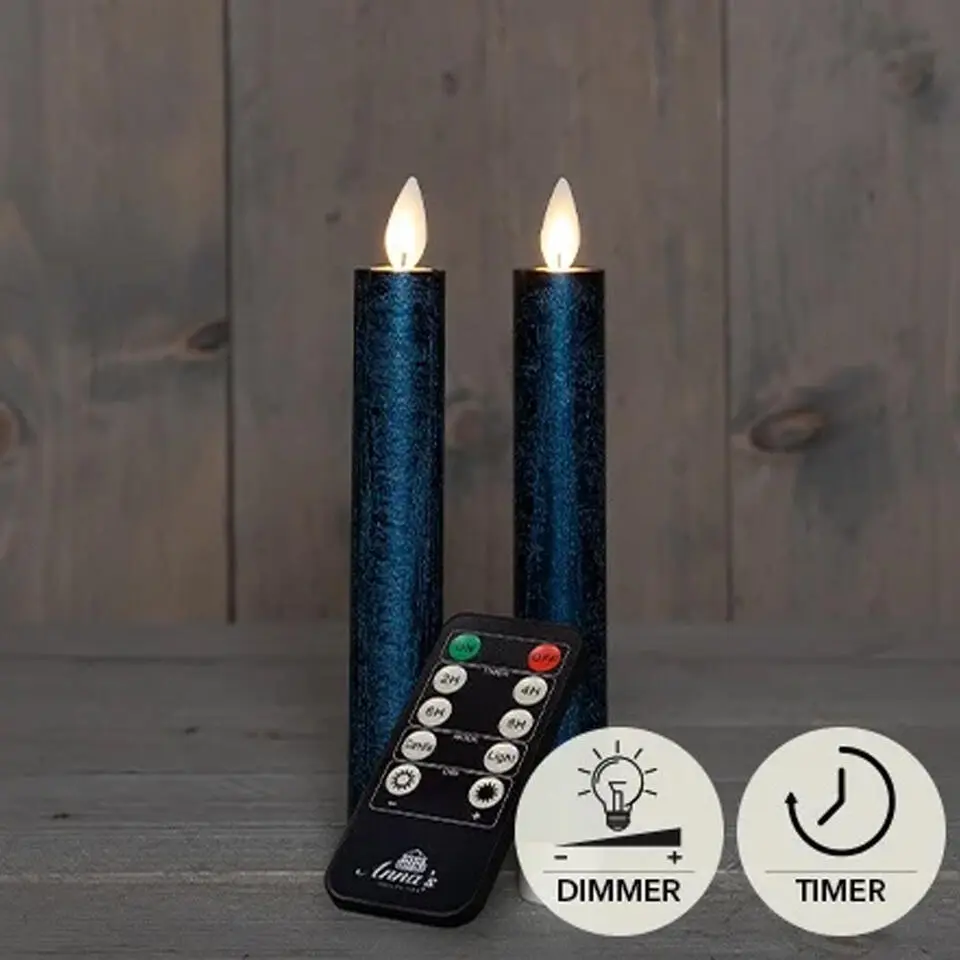 Anna's Collection LED dinerkaarsen - 2x - metallic blauw - 18 cm