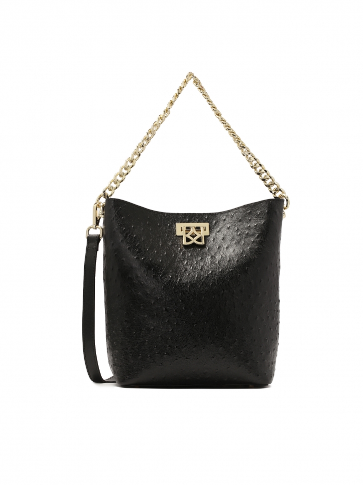 Ostrich pattern embossed leather handbag