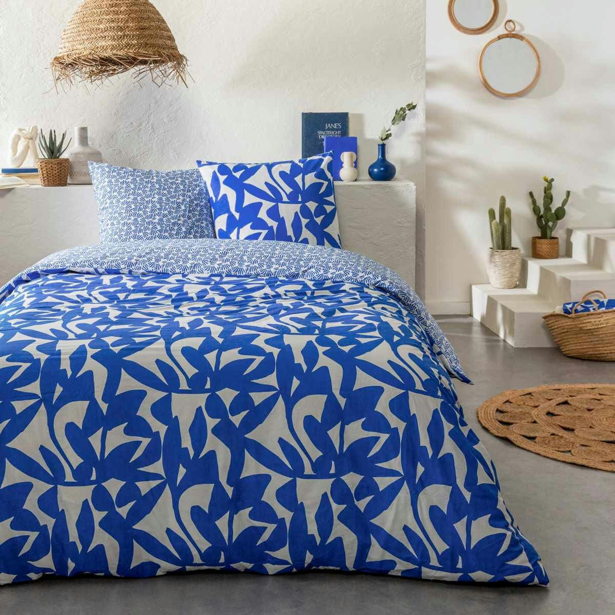 NEREIDE - Parure de lit 2 personnes coton  imprimé bleu 260x240cm