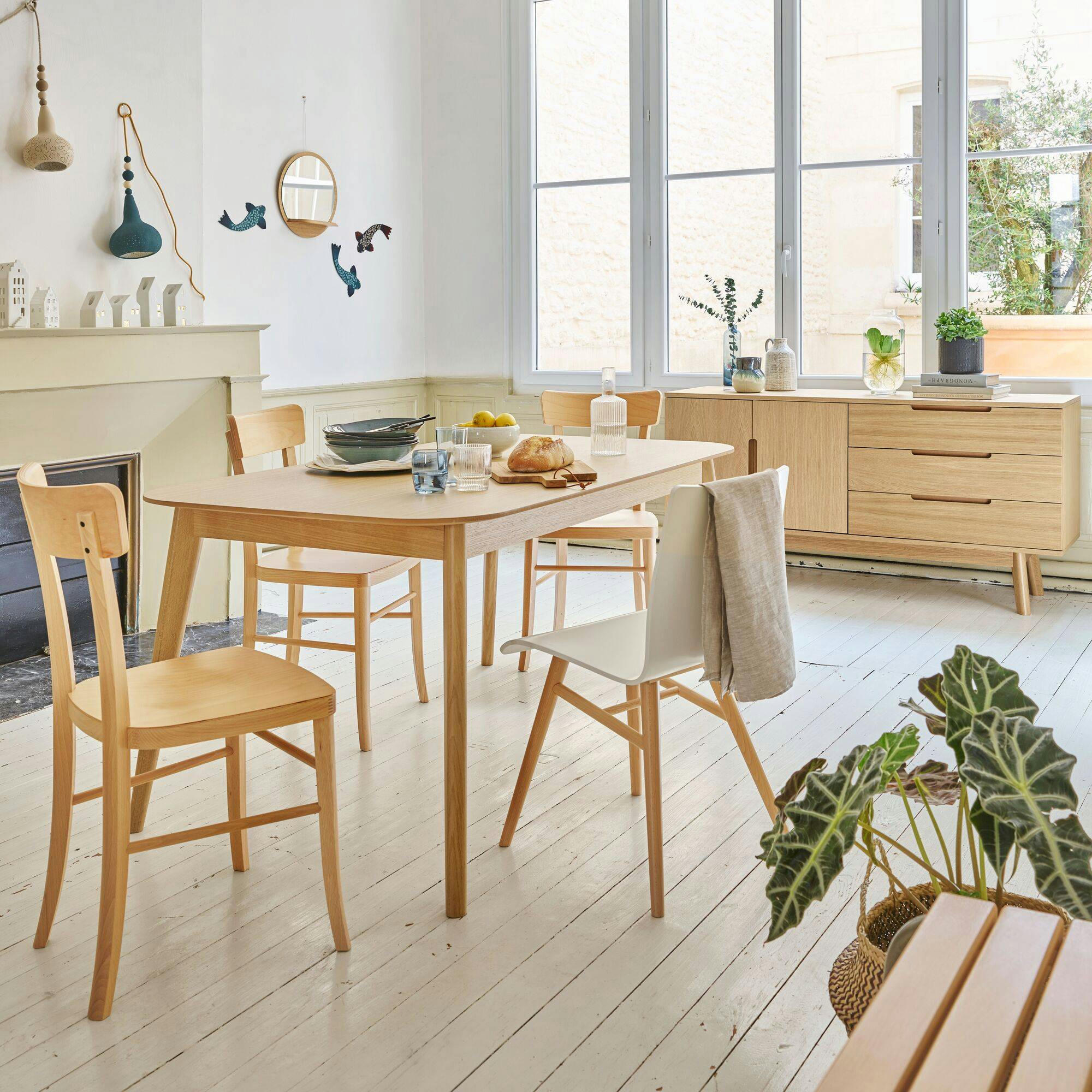 NATHAN - Table repas avec allonge en bois et MDF