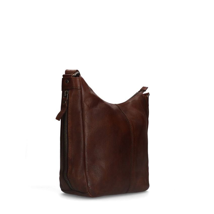 Manfield Bruine leren schoudertas