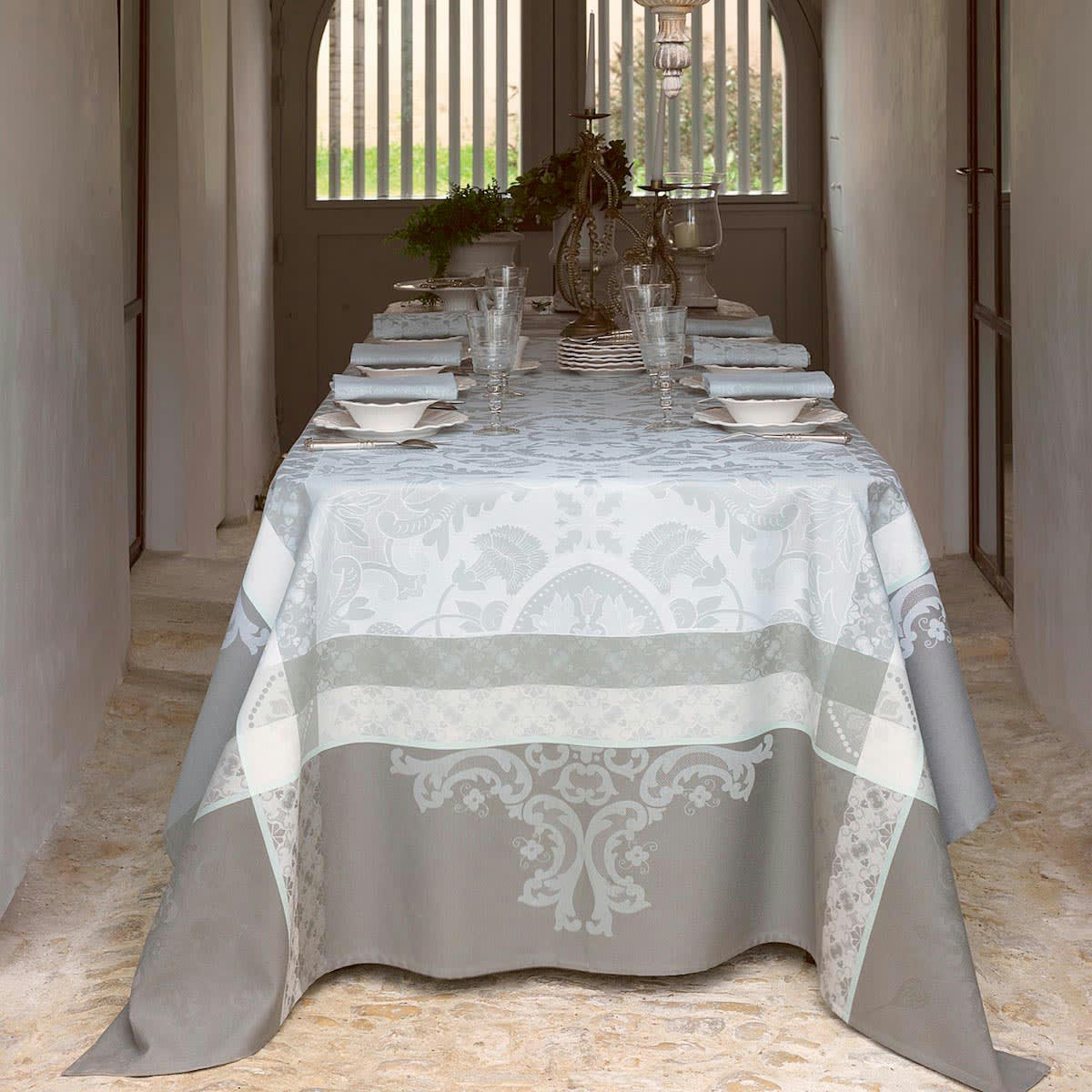 AZULEJOS - Nappe en coton ciment 175 x 175