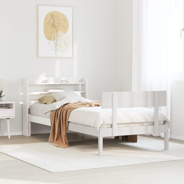 Rama łóżka bez materaca biała 75x190 cm lite drewno sosnowe