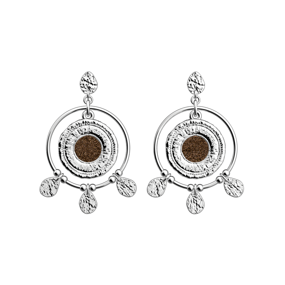 Boucles d'oreilles Pépite, cuirs réversibles Vert de Gris / Bronze Paillettes