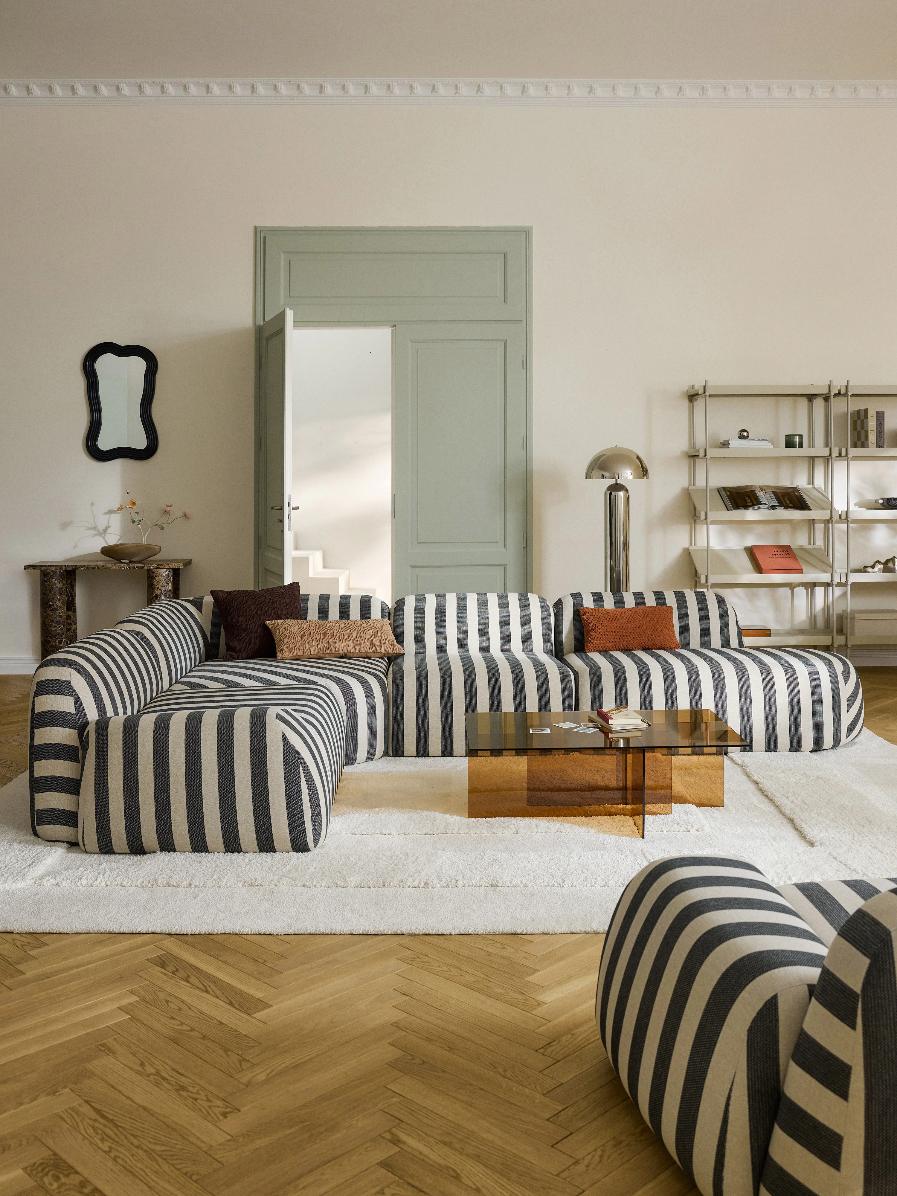 Gestreiftes modulares XL-Ecksofa Wolke (4-Sitzer)