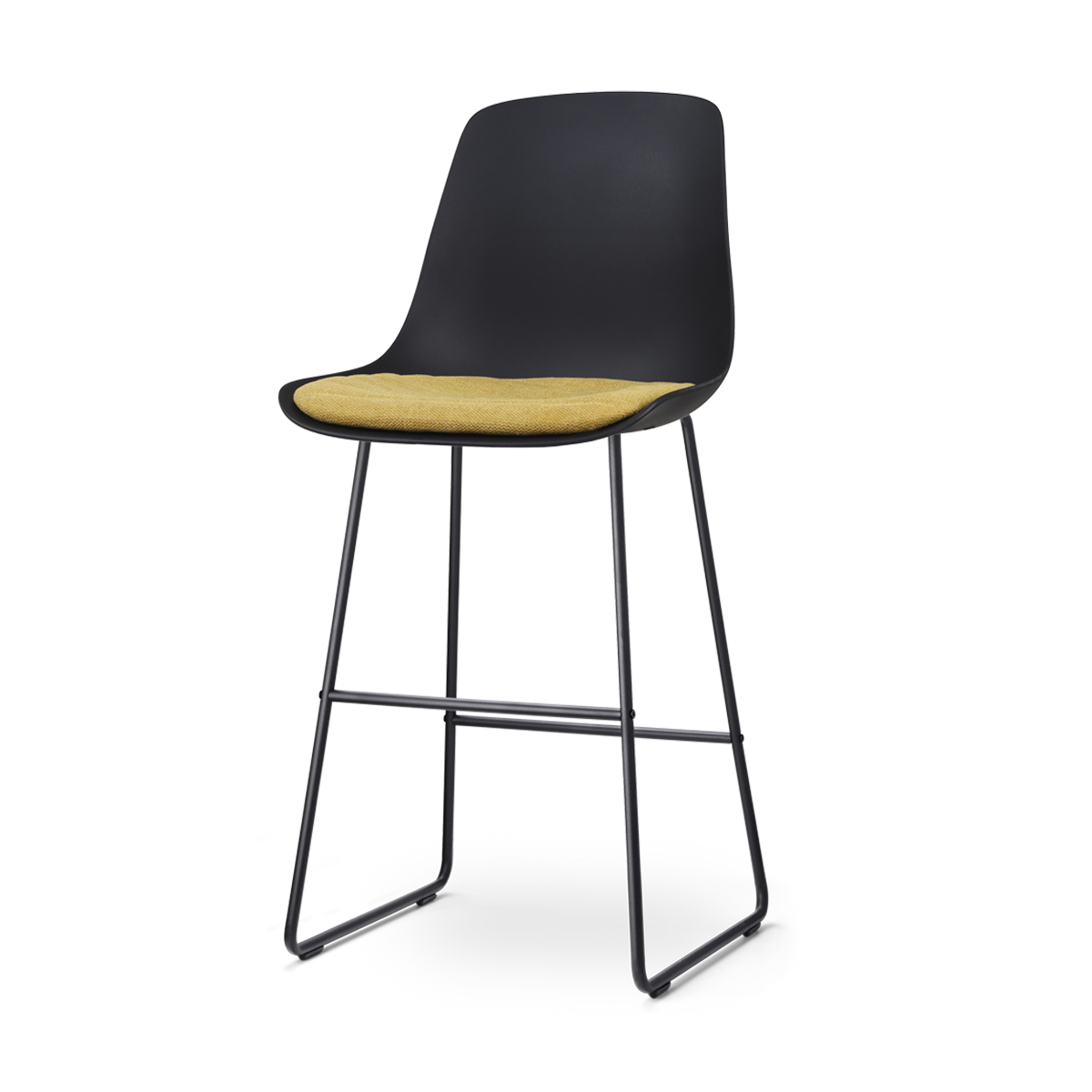 Nolon Nino-Liv Barkruk Zwart - Okergeel Kussen - Zwart Frame - 75 cm