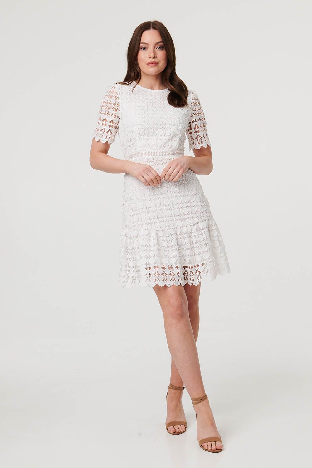 Izabel London Semi Sheer Lace Layer Fitted Short Dress