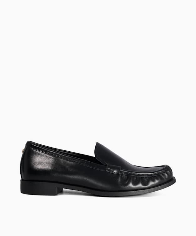Grates Black - Leather Gathered-Toe Loafers