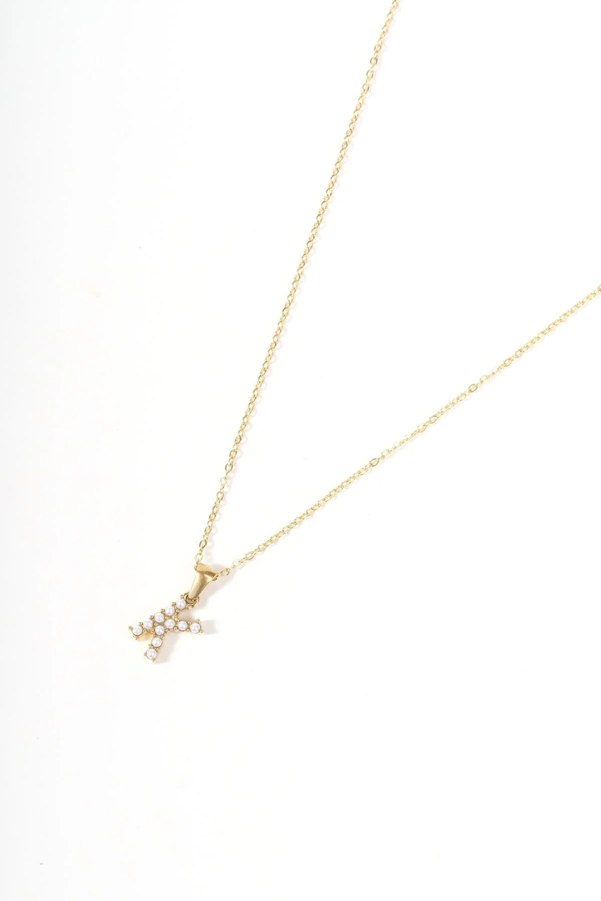 Gold Plated Faux Pearl K Initial Necklace