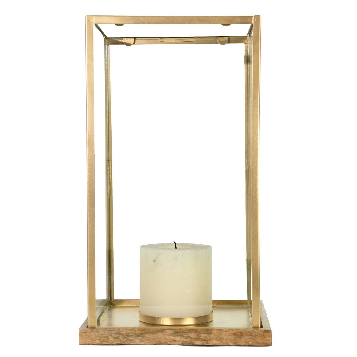 KANDAVA GOLD - Photophore métal socle en bois 22x40 cm