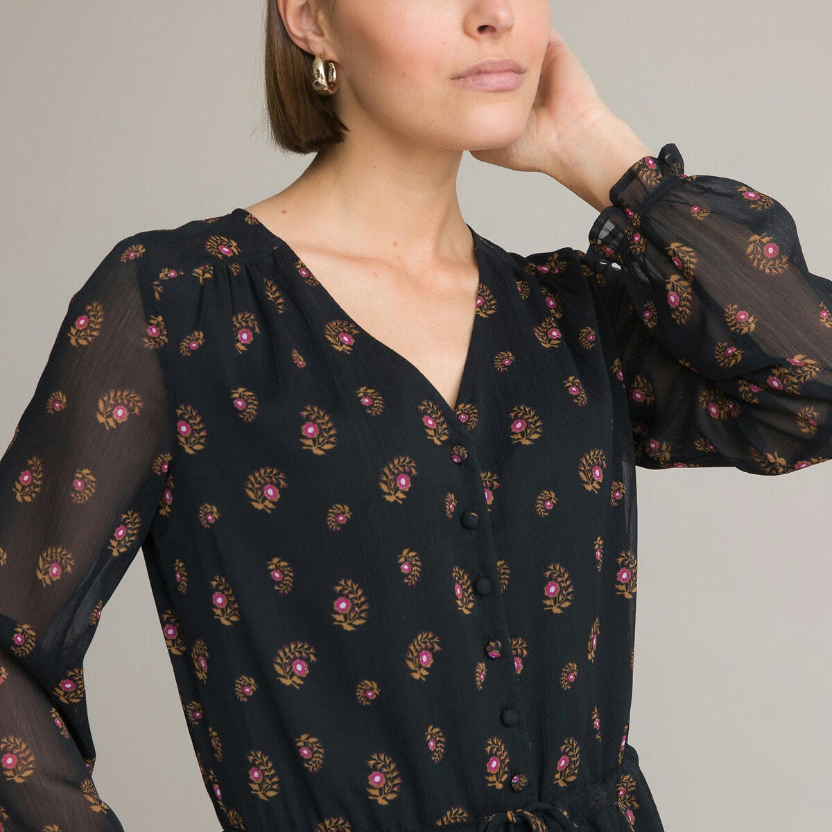 Robe évasée imprimée, longue