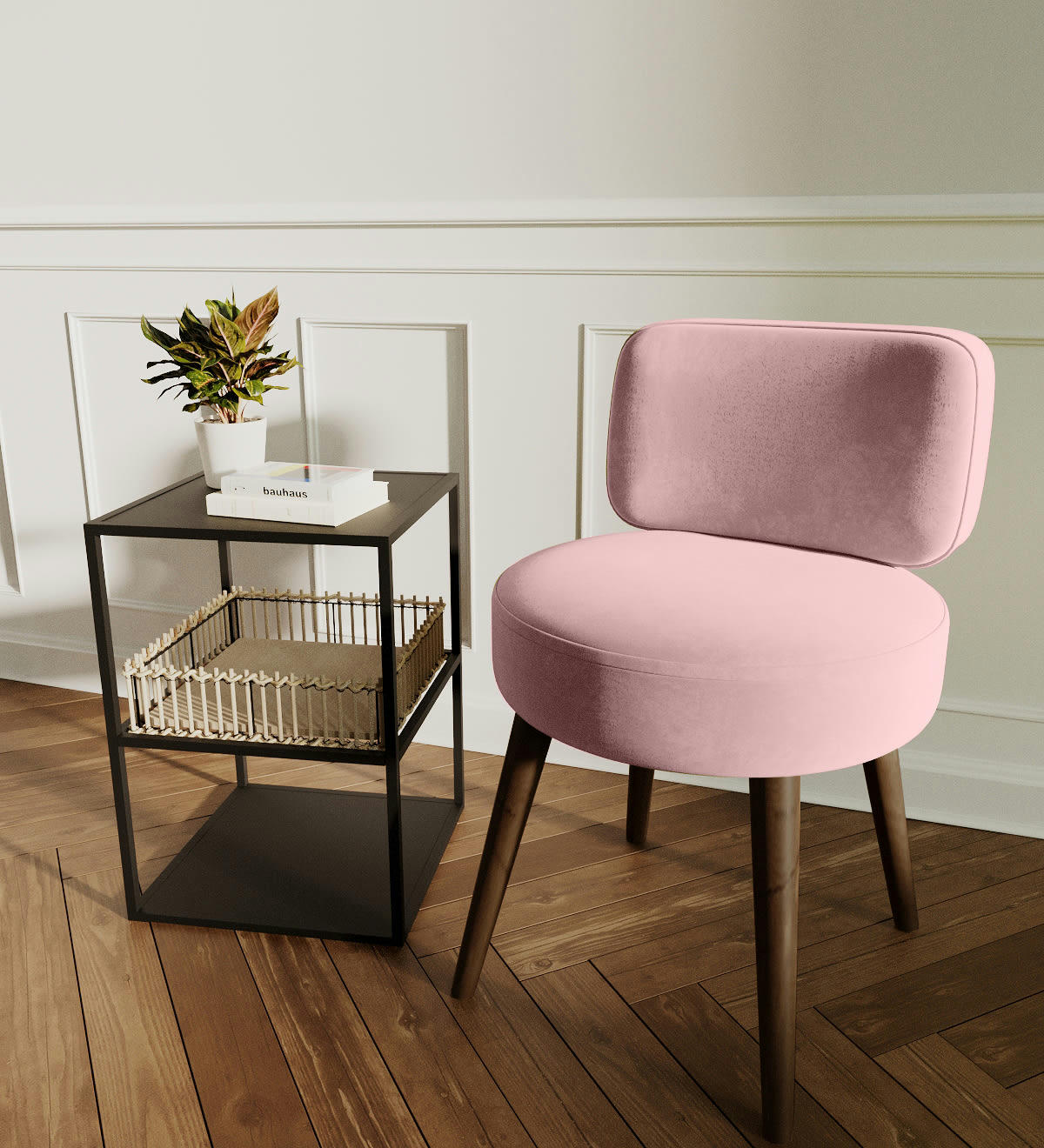 GINA - Petit fauteuil en velours rose vintage