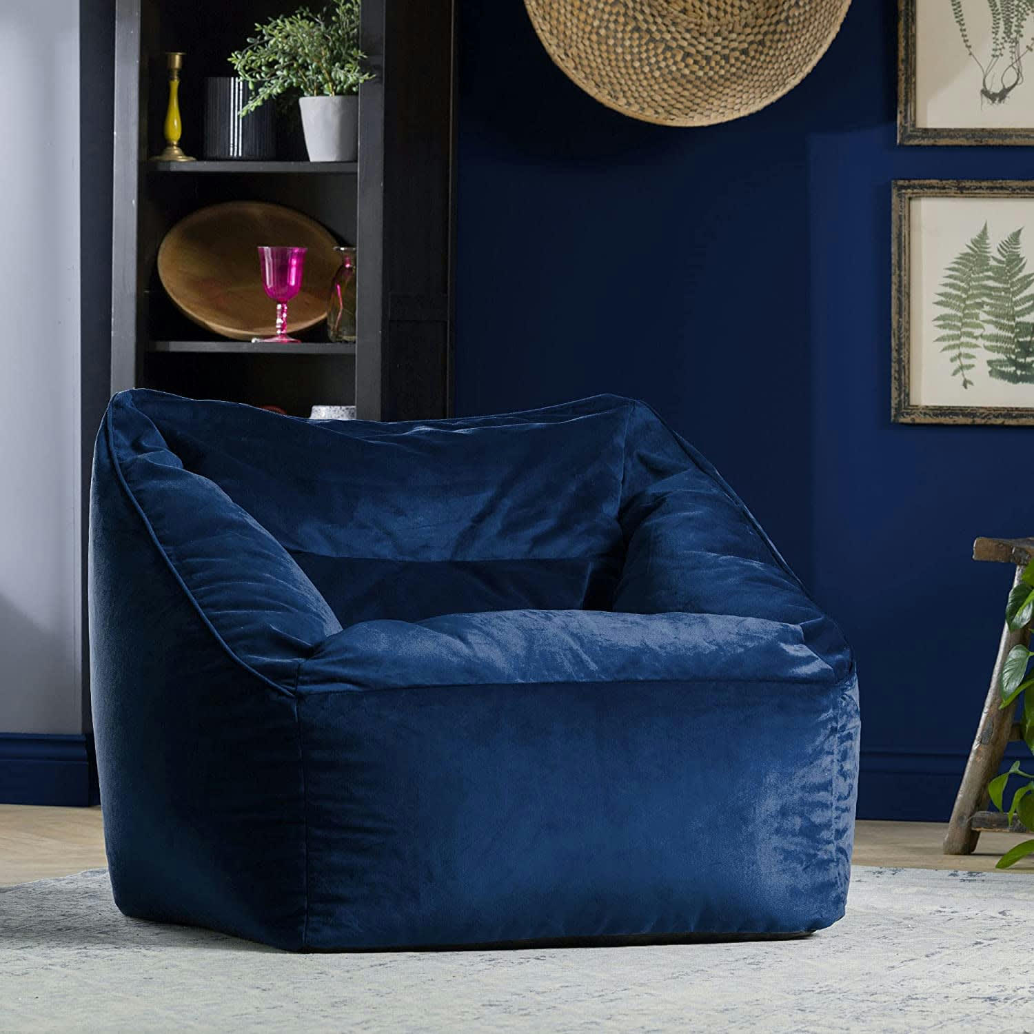 NATALIA - Pouf fauteuil velours bleu marine