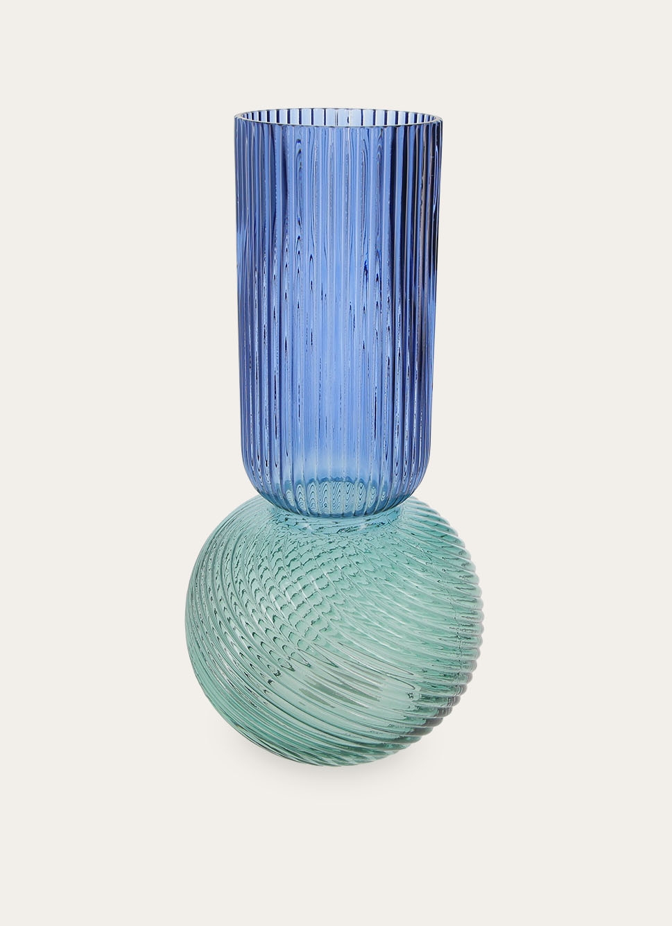 VASE EN VERRE BICOLORE STRIÉ FAIT MAIN VERT/BLEU