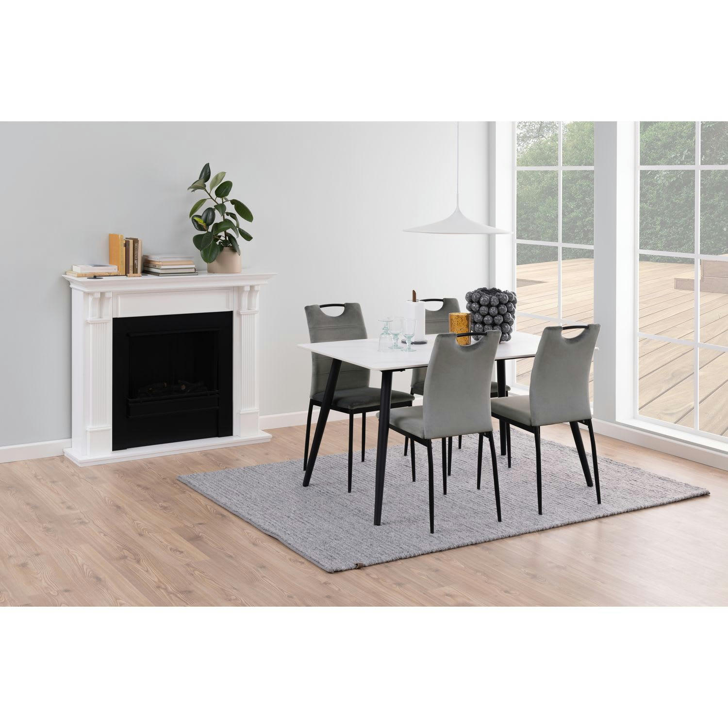 DINA - Lot de 4 chaises de salle à manger effet velours et métal gris