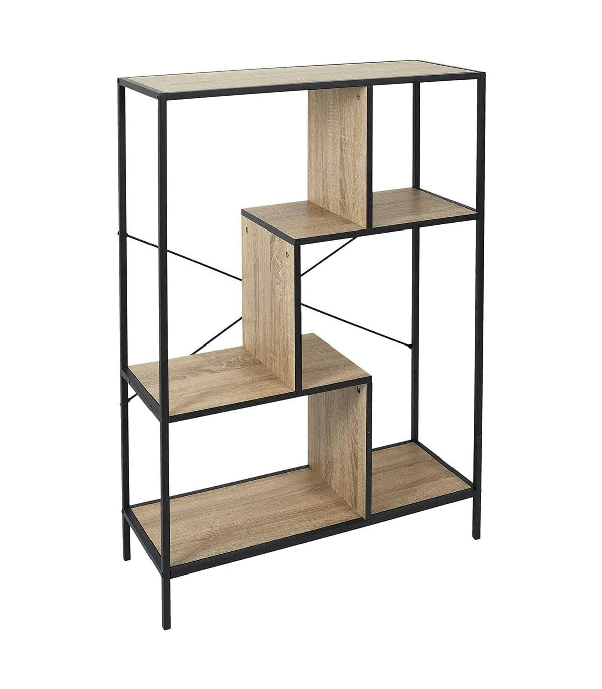 EDISON - Étagère multi-compartiments décor effet bois naturel et noir H113cm