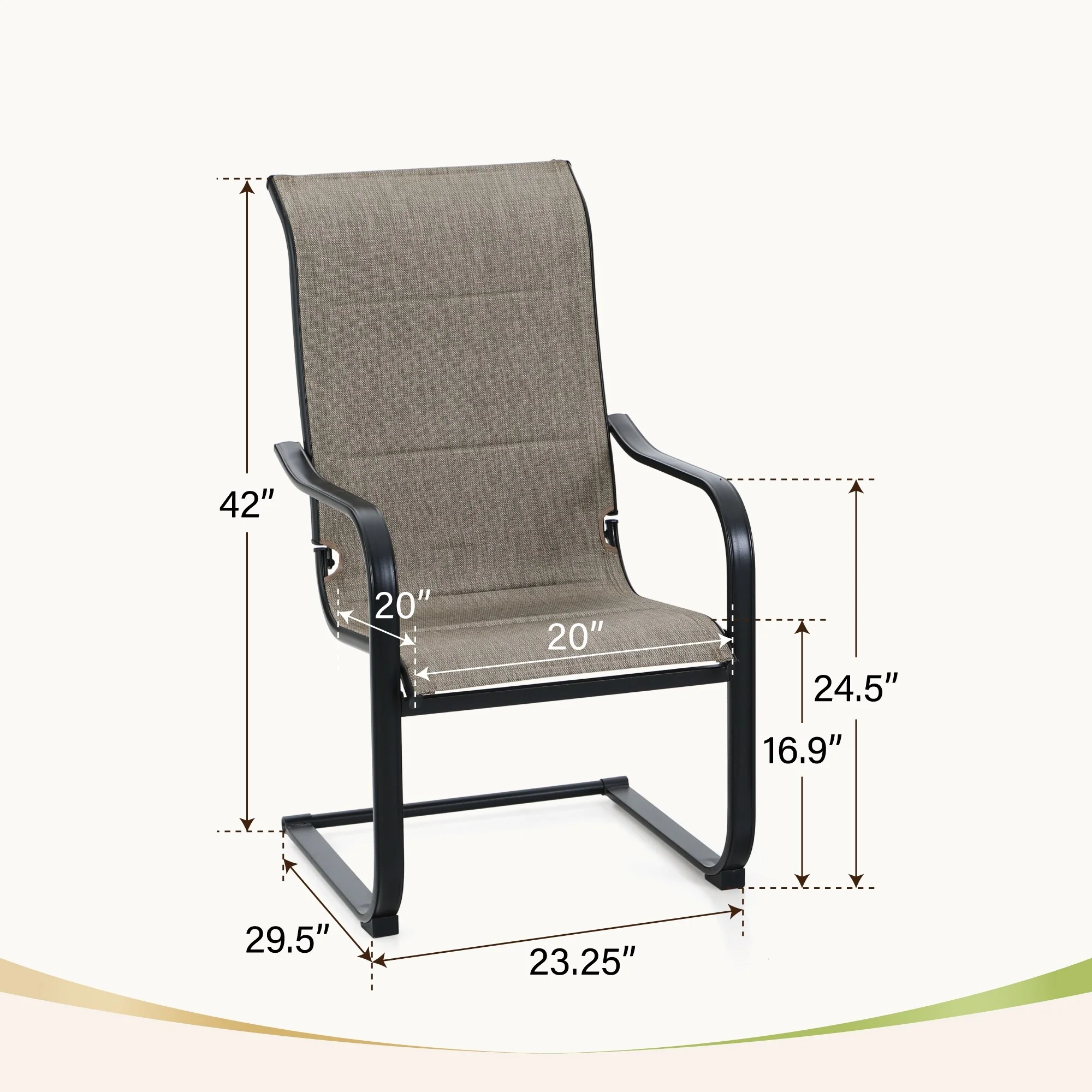 MAISON ARTS Patio Dining Chairs, C Spring Motion Padded Rocking Chairs Set of 2, Grey Brown